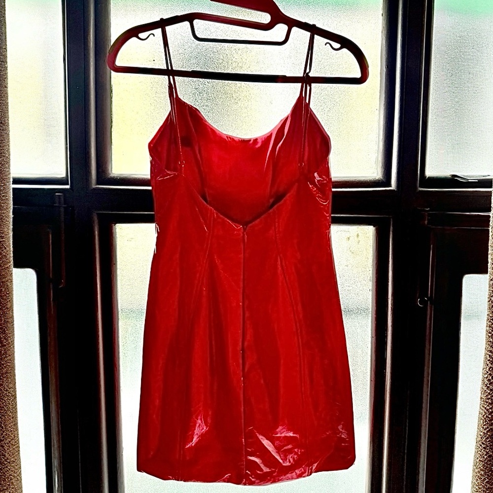 Oh Polly Vesper Red Vinyl Spaghetti Strap Backless Mini Dress US 0 - Picture 6 of 7